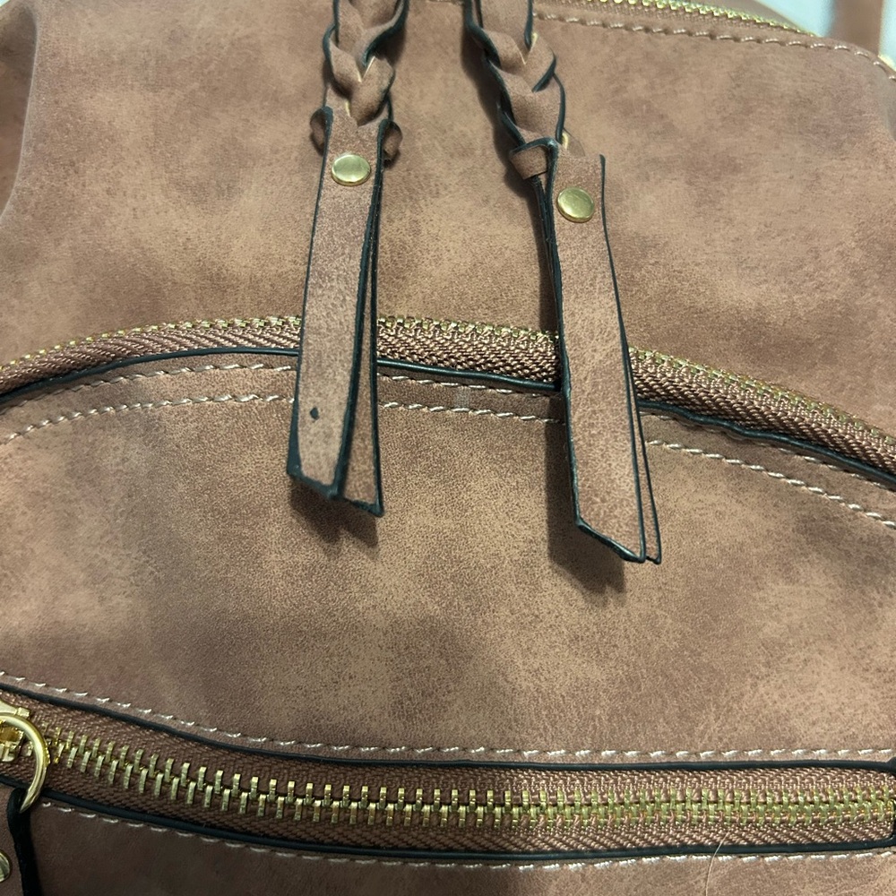 VR NYC Violet Ray Cinnamon Brown Vegan Suede Backpack NWT - Picture 10 of 13